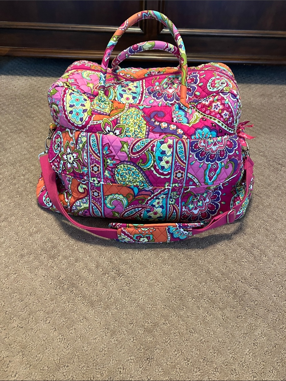 Vibrant Pink Quilted Travel Tote Bag - Patterned Weekender